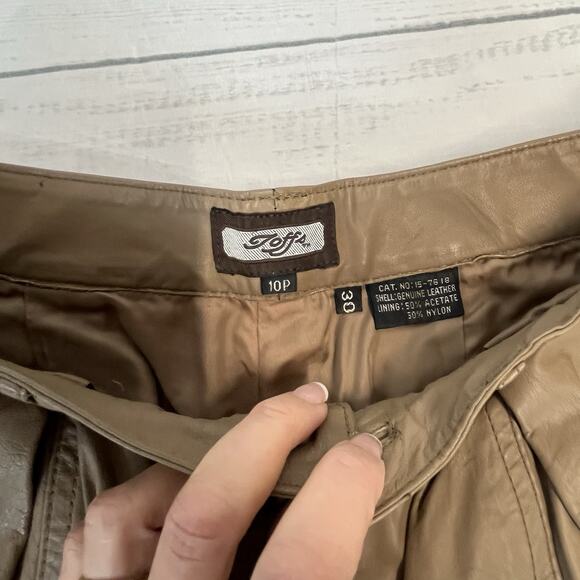 Toffs Leather Pants Womens Petite sz 30/10 Brown Pleated Vintage 90s Y2K Pockets - Picture 4 of 10